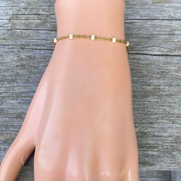 NWOT! New Slide Jewelry Gold Necklace & Bracelet w/Small Pearl Like White Beads - Picture 3 of 6